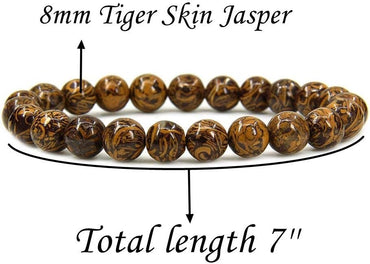 Natural Tiger Skin Jasper Gemstone 8mm Round Beads Stretch Bracelet 7inch Unisex