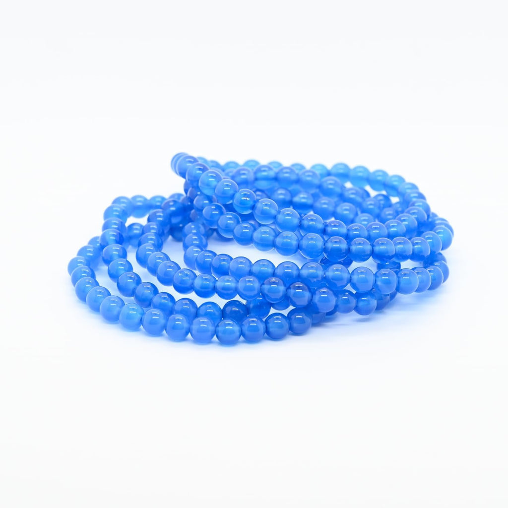Natural A Grade Blue Agate Gemstone 6mm Round Beads Stretch Bracelet 7inch Unisex