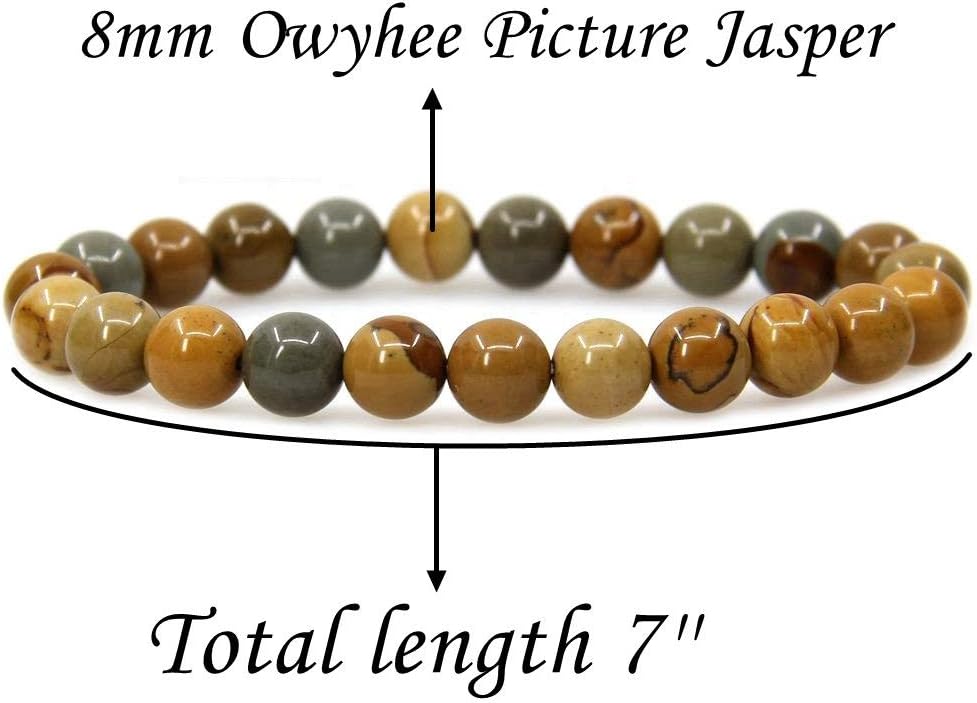 Natural Owyhee Picture Jasper Gemstone 8mm Round Beads Stretch Bracelet 7inch Unisex