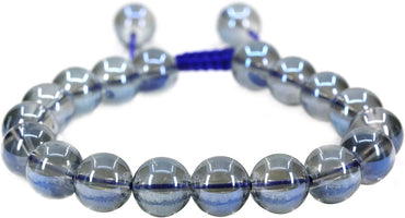 Angelstones Handmade Gemstone 10mm Aqua Blue Clear Quartz Round Beads Adjustable Braided Macrame Tassels Chakra Reiki Bracelets 7-9 inch Unisex