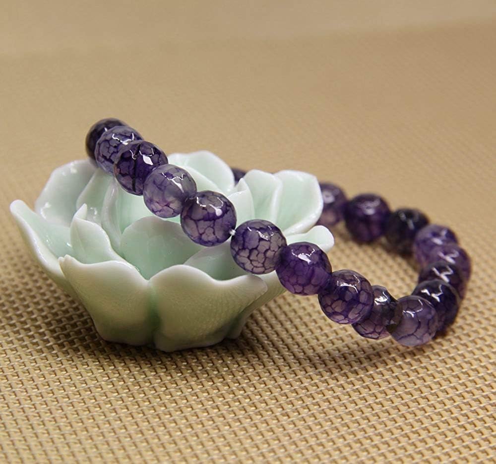 Faceted Purple Agate Gem Semi Precious Gemstone 8mm Ball Beads Stretch Bracelet 7inch Unisex
