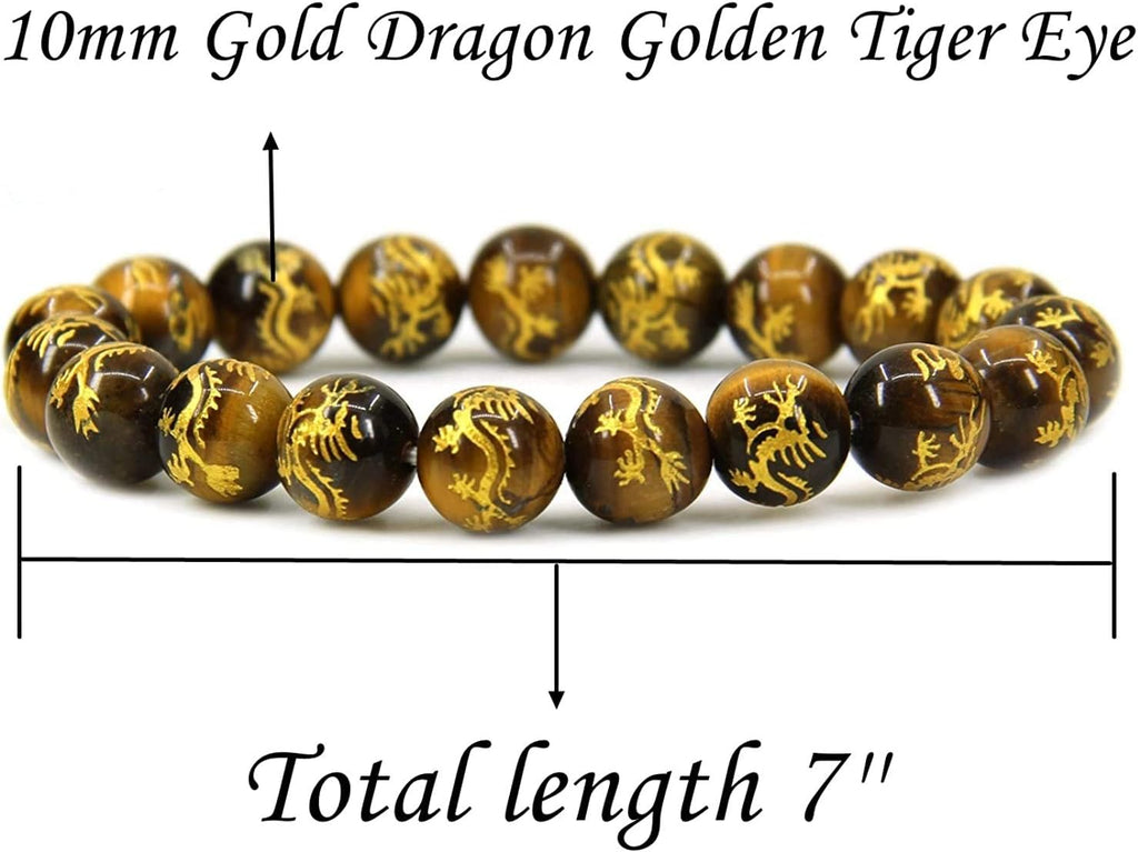 Angelstones Natural Gold Dragon Golden Tiger Eye Genuine Semi Precious Gemstones Healing 10mm Beaded Stretch Bracelet 7inch Unisex