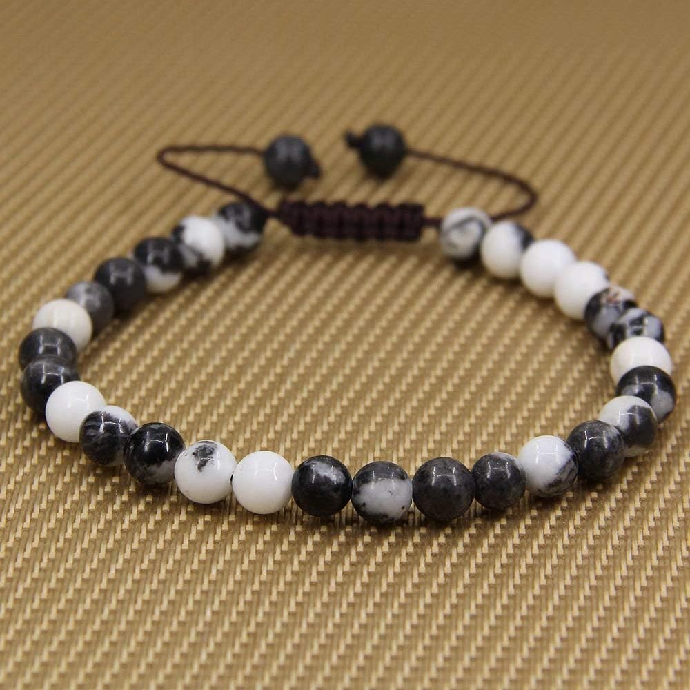 Natural Zebra Jasper Gemstone 6mm Round Beads Adjustable Bracelet 7inch Unisex