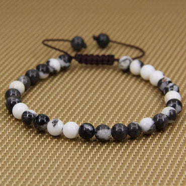 Natural Zebra Jasper Gemstone 6mm Round Beads Adjustable Bracelet 7inch Unisex