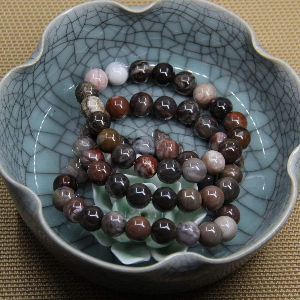 Angelstones Natural Petrified Wood Fossil Genuine Semi-Precious Gemstones Healing 10mm Beaded Stretch Bracelet 7inch Unisex