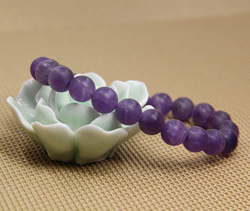 Matt Dark Amethyst Gem Semi Precious Gemstone 8mm Ball Beads Stretch Bracelet 7inch Unisex