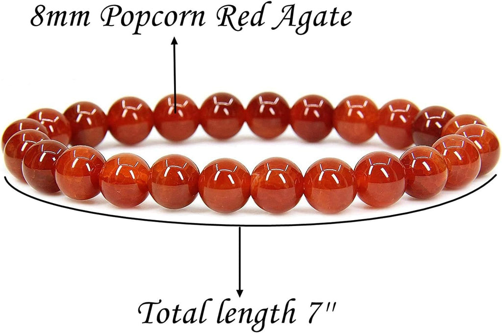 Angelstones Natural Red Blossom Agate 8mm Round Beads Stretch Bracelet 7inch Unisex