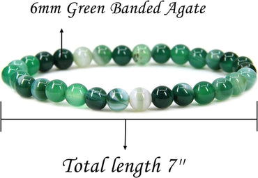 Natural Green Banded Agate Gemstone 6mm Round Beads Stretch Bracelet 7inch Unisex
