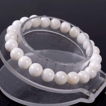 Angelstones Natural Buffalo Bone Gemstone 8mm Round Beads Stretch Bracelet 7 Inch Unisex