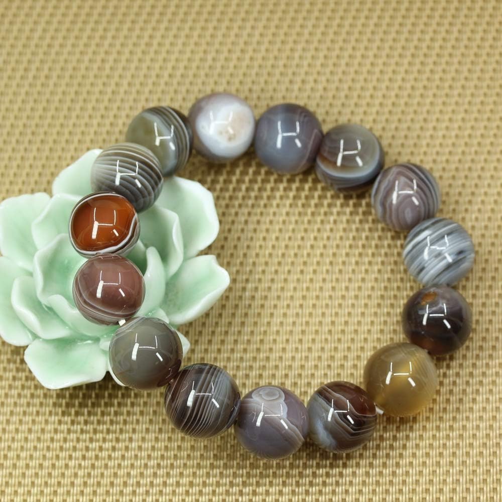 Natural AA Botswana Agate Gemstones Healing Power Elastic Stretch 14mm Beads Beaded Bracelet 7inch Mens