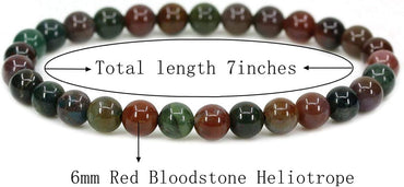 Natural Red Bloodstone Heliotrope Gemstone 6mm Round Beads Stretch Bracelet 7inch Unisex