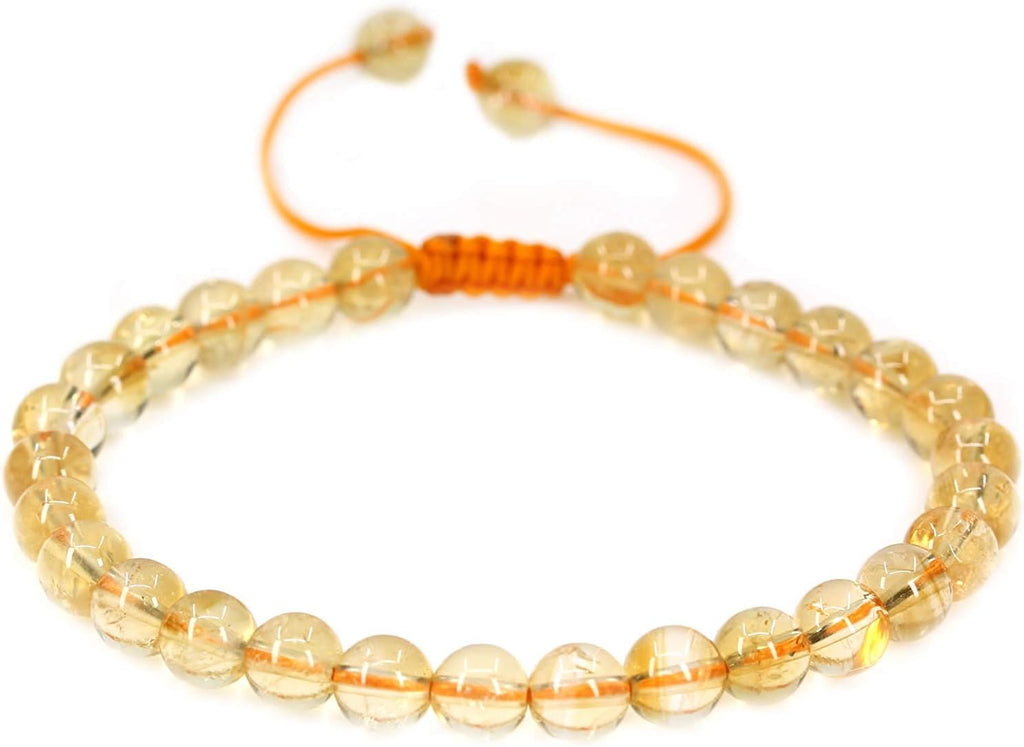 Angelstones Handmade Gemstone 6mm A Grade Citrine Round Beads Adjustable Braided Macrame Tassels Chakra Reiki Bracelets 7-9 inch Unisex