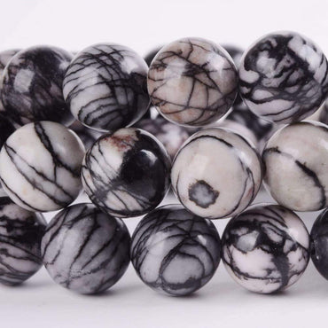 Natural Spiderweb Picasso Jasper Gemstone 10mm Round Beads Stretch Bracelet 7inch Unisex