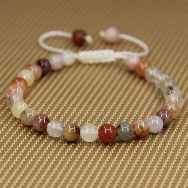 Natural Multicolor Rutilated Quartz Gemstone 6mm Round Beads Adjustable Bracelet 7inch Unisex
