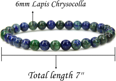 Angelstones Natural Lapis Chrysocolla Gemstone 6mm Round Beads Stretch Bracelet 7inch Unisex