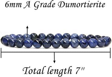 Angelstones Natural A Grade Dumortierite Gemstone 6mm Round Beads Stretch Bracelet 7inch Unisex