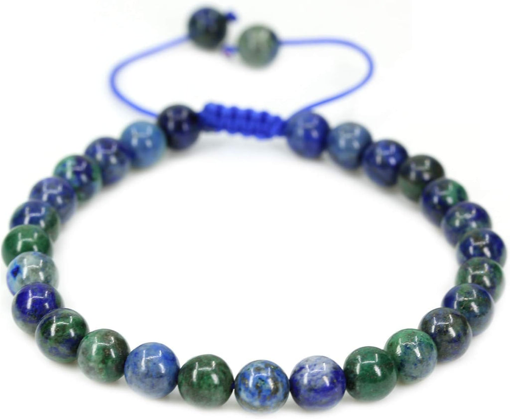 Natural Lapis Chrysocolla Gemstone 6mm Round Beads Adjustable Braided Macrame Tassels Chakra Reiki Bracelets 7-9 inch Unisex