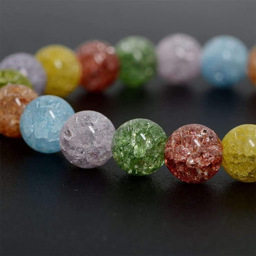 Multi-Color Crackle Rock Crystal Gemstone 8mm Round Beads Stretch Bracelet 7 Inch Unisex