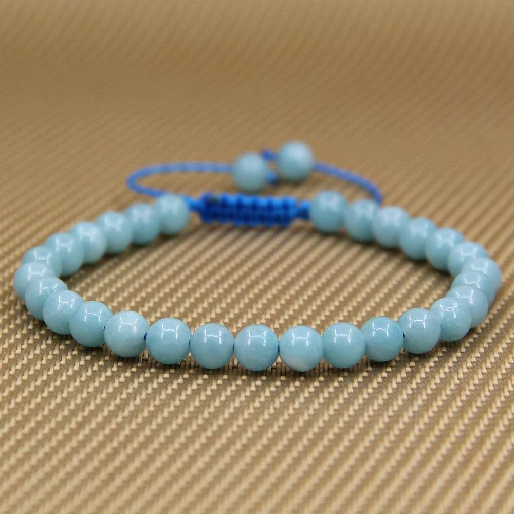 Natural Blue Amazonite Gemstone 6mm Round Beads Adjustable Bracelet 7inch Unisex