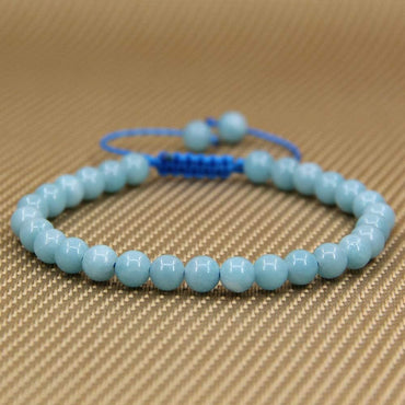 Natural Blue Amazonite Gemstone 6mm Round Beads Adjustable Bracelet 7inch Unisex