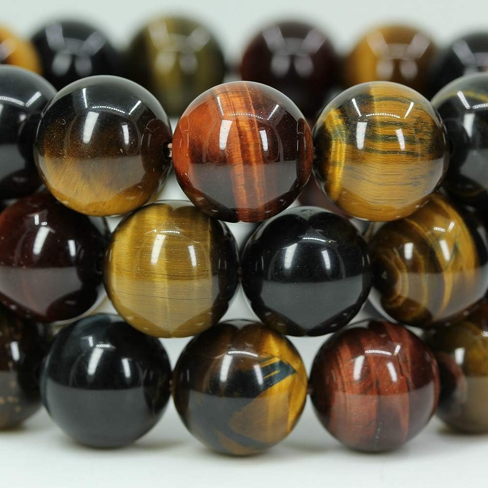 Natural AA Multicolor Tiger Eye Gemstones Healing Power Elastic Stretch 14mm Beads Beaded Bracelet 7inch Mens