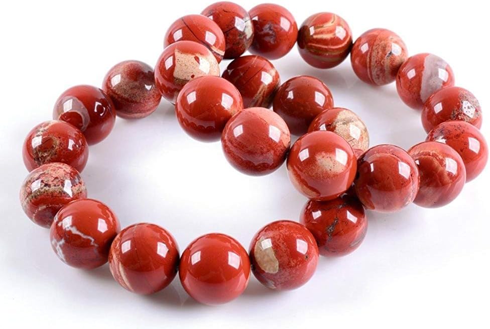 Natural AA Red Jasper Gemstones Healing Power Elastic Stretch 14mm Beads Beaded Bracelet 7inch Mens