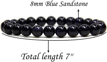 Angelstones Natural Blue Goldstone Genuine Semi-Precious Gemstones Healing 8mm Beaded Stretch Bracelet 7inch Unisex