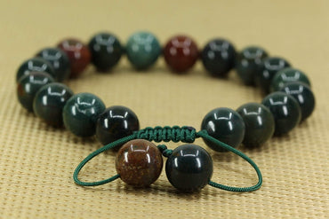 Angelstones Handmade Gemstone 10mm Green Bloodstone Heliotrope Round Beads Adjustable Braided Macrame Tassels Chakra Reiki Bracelets 7-9 inch Unisex