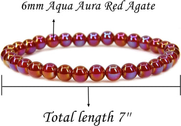 Natural Aqua Aura Red Agate Gemstone 6mm Round Beads Stretch Bracelet 7inch Unisex