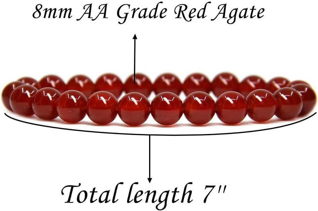 Natural AA Grade Red Agate Gemstone 8mm Round Beads Stretch Bracelet 7inch Unisex