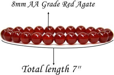 Natural AA Grade Red Agate Gemstone 8mm Round Beads Stretch Bracelet 7inch Unisex
