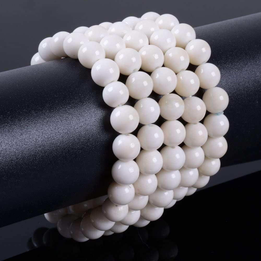 Angelstones Natural Buffalo Bone Gemstone 8mm Round Beads Stretch Bracelet 7 Inch Unisex