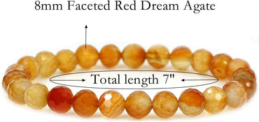 Natural Faceted Red Dream Agate Gemstone 8mm Round Beads Stretch Bracelet 7inch Unisex