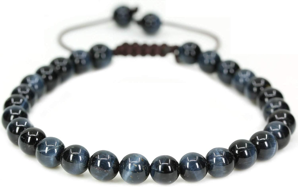 Natural A Grade Blue Tiger Eye Gemstone 6mm Round Beads Adjustable Braided Macrame Tassels Chakra Reiki Bracelets 7-9 inch Unisex