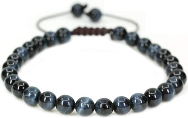 Natural A Grade Blue Tiger Eye Gemstone 6mm Round Beads Adjustable Braided Macrame Tassels Chakra Reiki Bracelets 7-9 inch Unisex