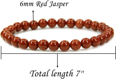 Angelstones Natural Red Jasper Gemstone 6mm Round Beads Stretch Bracelet 7inch Unisex