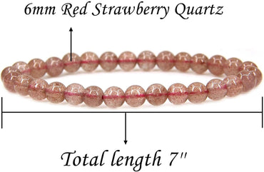 Natural Strawberry Quartz Gemstone 6mm Round Beads Stretch Bracelet 7inch Unisex