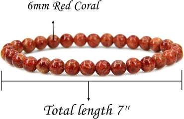 Natural Red Coral Gemstone 6mm Round Beads Stretch Bracelet 7inch Unisex