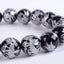 Angelstones Black Agate Silver Dragon Gemstone 10mm Round Beads Stretch Bracelet 7 Inch Unisex