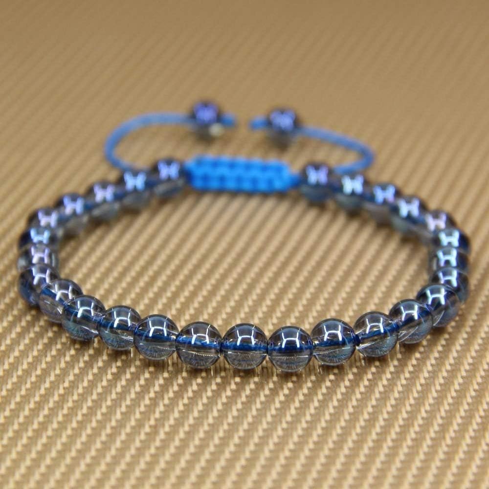 Natural Aqua Blue Clear Quartz Gemstone 6mm Round Beads Adjustable Bracelet 7inch Unisex
