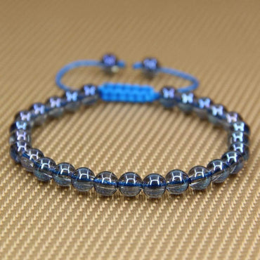 Natural Aqua Blue Clear Quartz Gemstone 6mm Round Beads Adjustable Bracelet 7inch Unisex