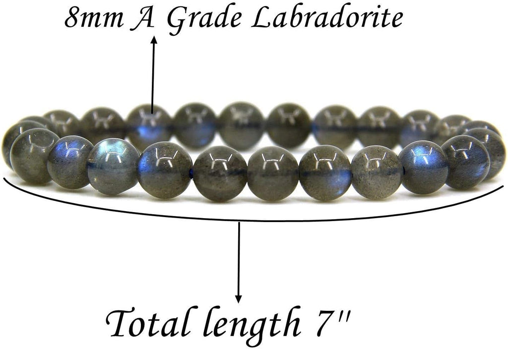 Natural A Grade Labradorite Crystal Gemstone 8mm Round Beads Stretch Bracelet 7inch Unisex