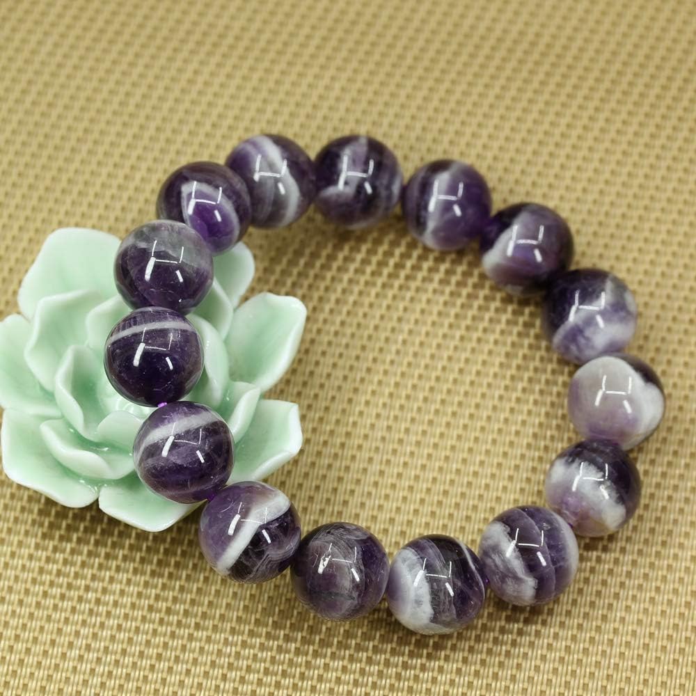 Natural A Grade African Amethyst Gemstones Healing Power Elastic Stretch 14mm Beads Beaded Bracelet 7inch Mens