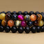 Natural Matt Black Agate and Mixed Tiger Eye Gemstone 8mm Round Beads Stretch Bracelet 7inch Unisex
