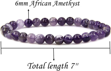 Natural African Amethyst Gemstone 6mm Round Beads Stretch Bracelet 7inch Unisex