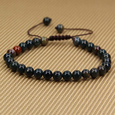 Natural Green Bloodstone Heliotrope Gemstone 6mm Round Beads Adjustable Bracelet 7inch Unisex