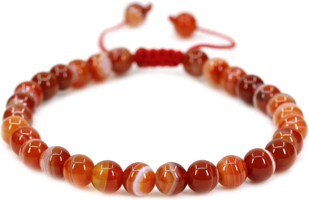 Natural Red Dream Agate Gemstone 6mm Round Beads Adjustable Braided Macrame Tassels Chakra Reiki Bracelets 7-9 inch Unisex