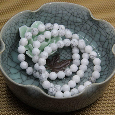 Natural White Howlite Gemstone 8mm Round Beads Stretch Bracelet 7inch Unisex