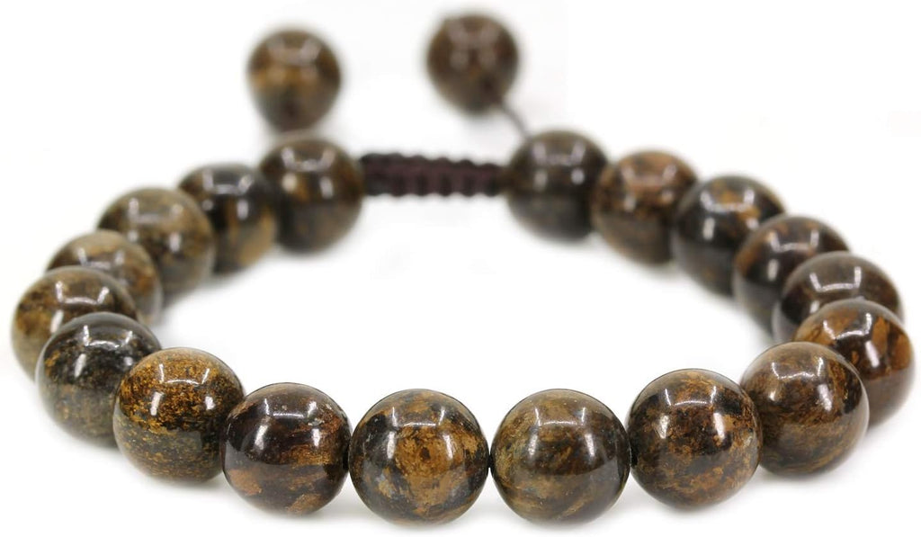 Angelstones Handmade Gemstone 10mm Bronzite Round Beads Adjustable Braided Macrame Tassels Chakra Reiki Bracelets 7-9 inch Unisex