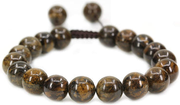 Angelstones Handmade Gemstone 10mm Bronzite Round Beads Adjustable Braided Macrame Tassels Chakra Reiki Bracelets 7-9 inch Unisex